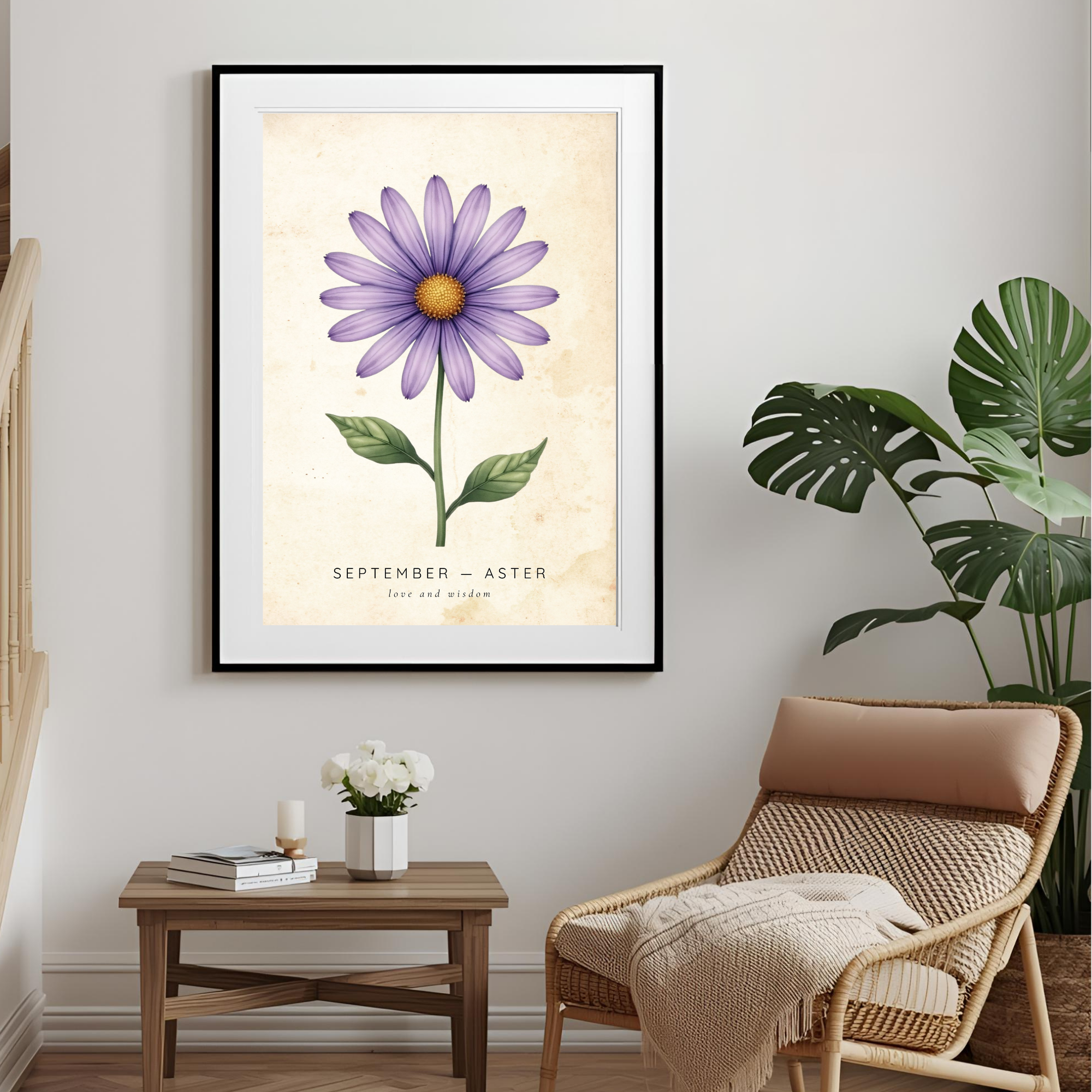 September Birth Flower Wall Art – Aster Print (Love & Wisdom)
