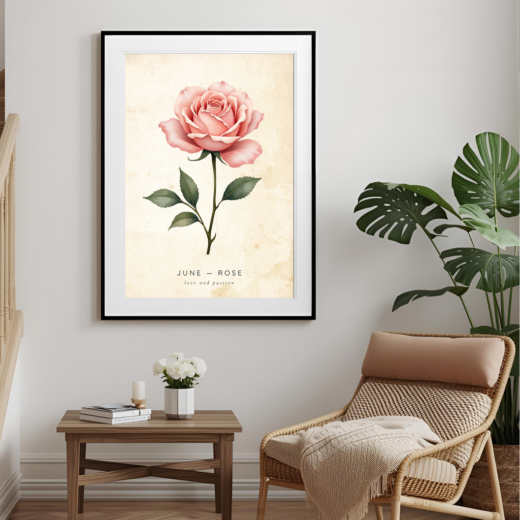 June Birth Flower Wall Art – Rose Print (Love & Passion)