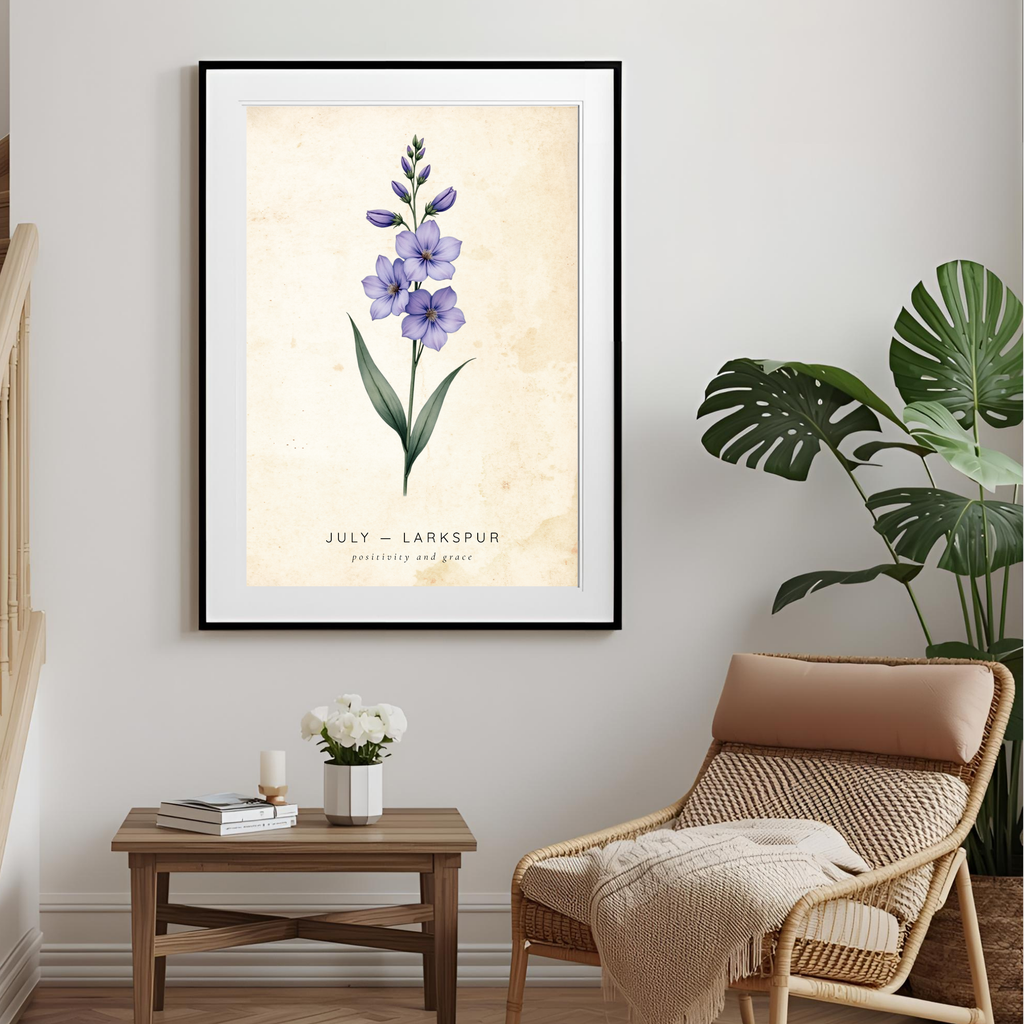 July Birth Flower Wall Art – Larkspur Print (Positivity & Grace)