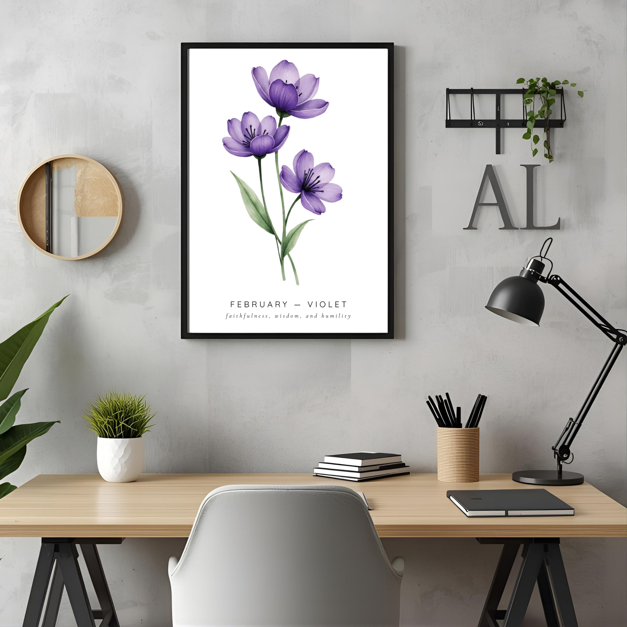 February Birth Flower Wall Art – Violet Print (Faithfulness & Wisdom)