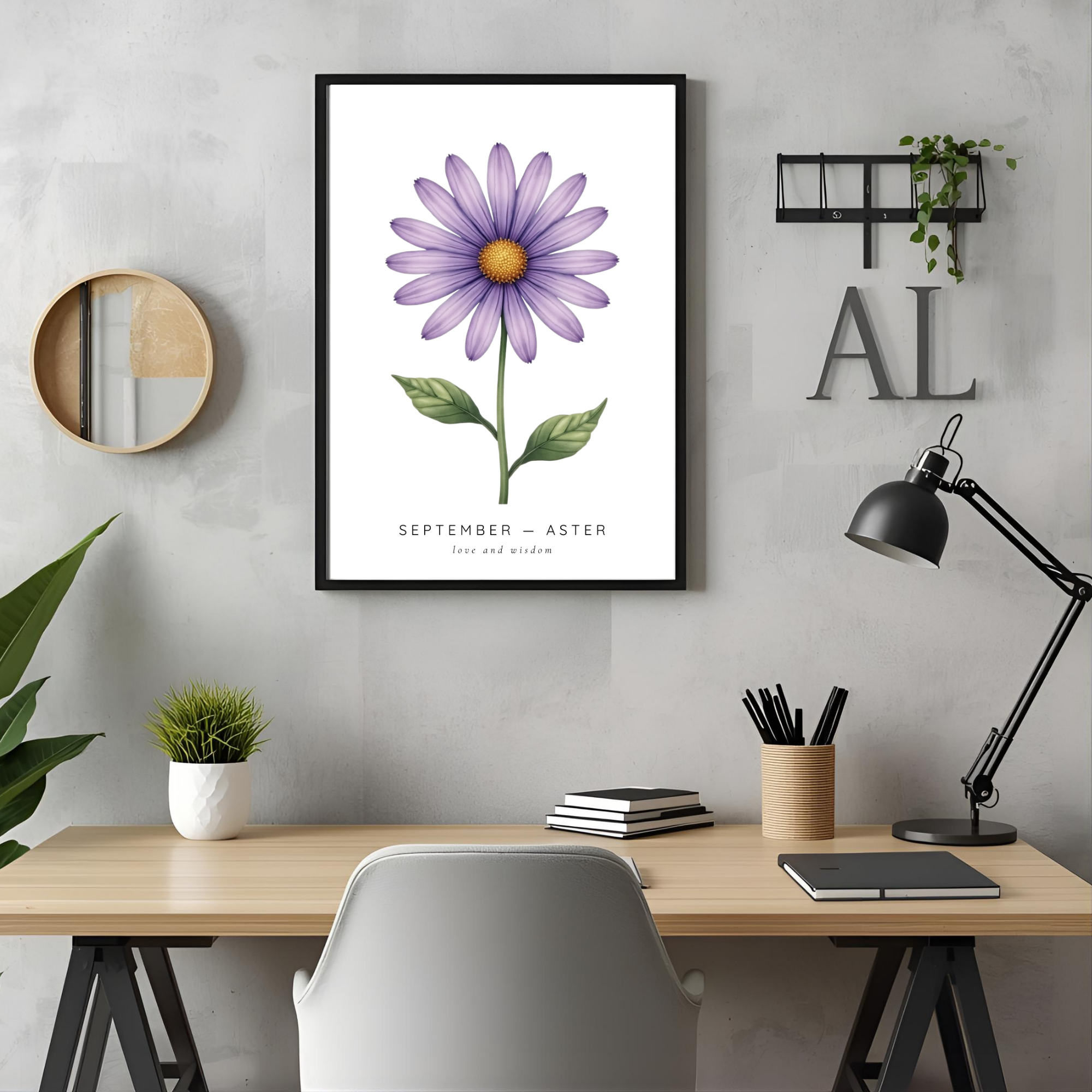 September Birth Flower Wall Art – Aster Print (Love & Wisdom)