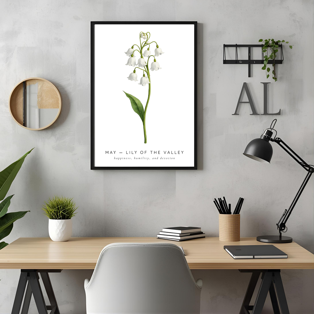 May Birth Flower Wall Art – Lily of the Valley Print (Happiness & Humility)