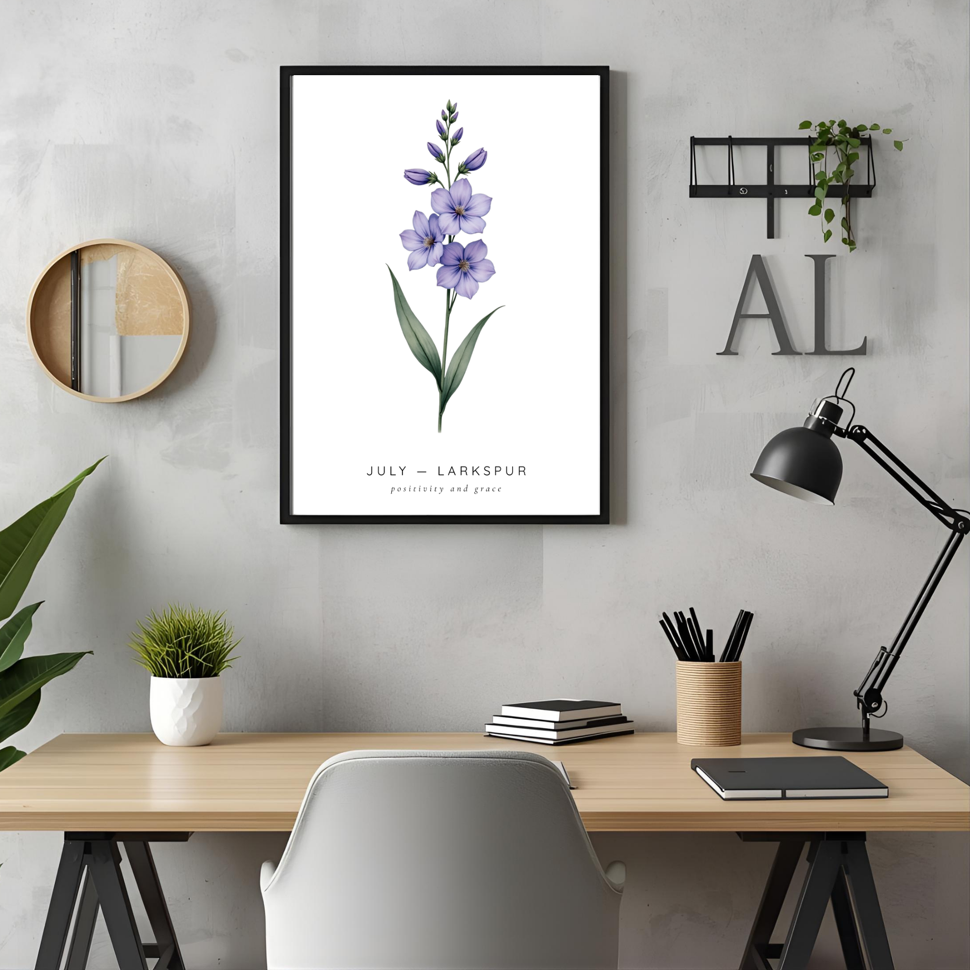 July Birth Flower Wall Art – Larkspur Print (Positivity & Grace)
