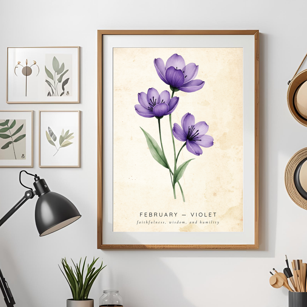 February Birth Flower Wall Art – Violet Print (Faithfulness & Wisdom)
