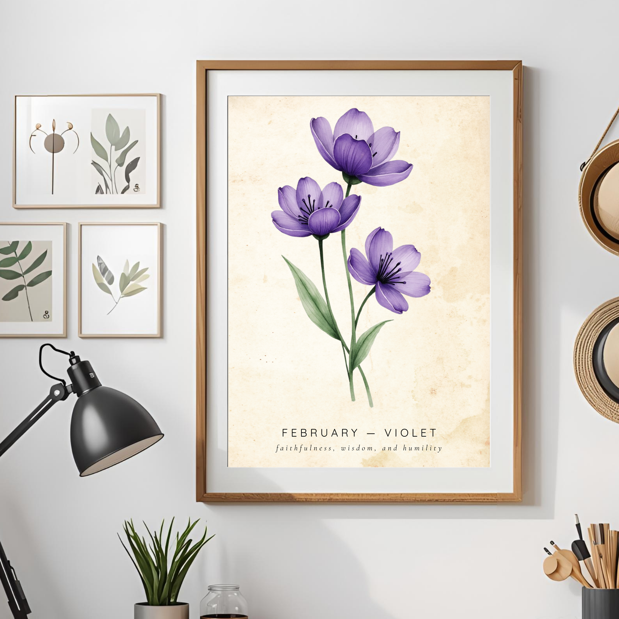 February Birth Flower Wall Art – Violet Print (Faithfulness & Wisdom)