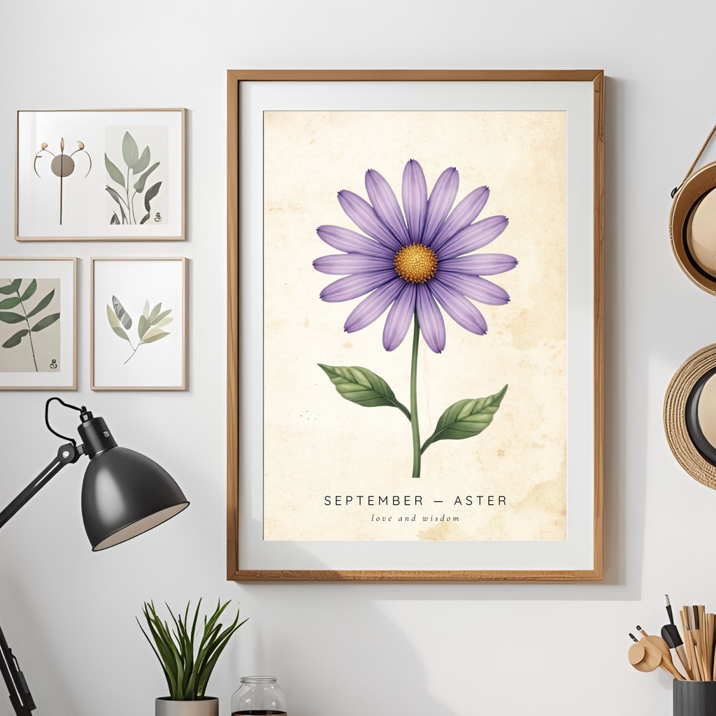 September Birth Flower Wall Art – Aster Print (Love & Wisdom)