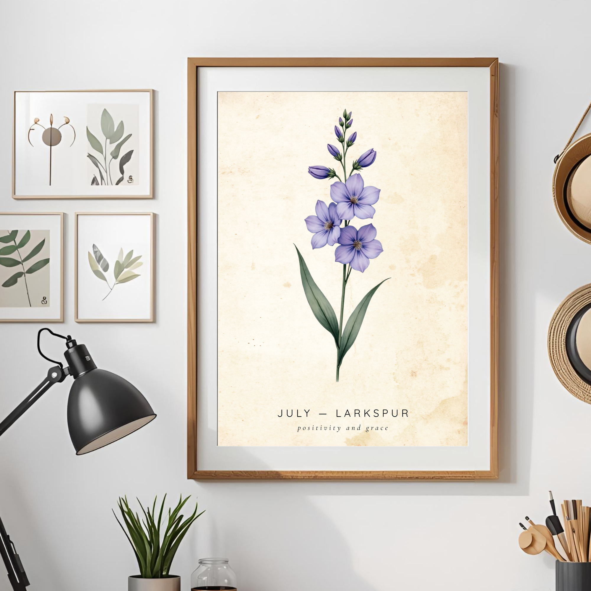 July Birth Flower Wall Art – Larkspur Print (Positivity & Grace)