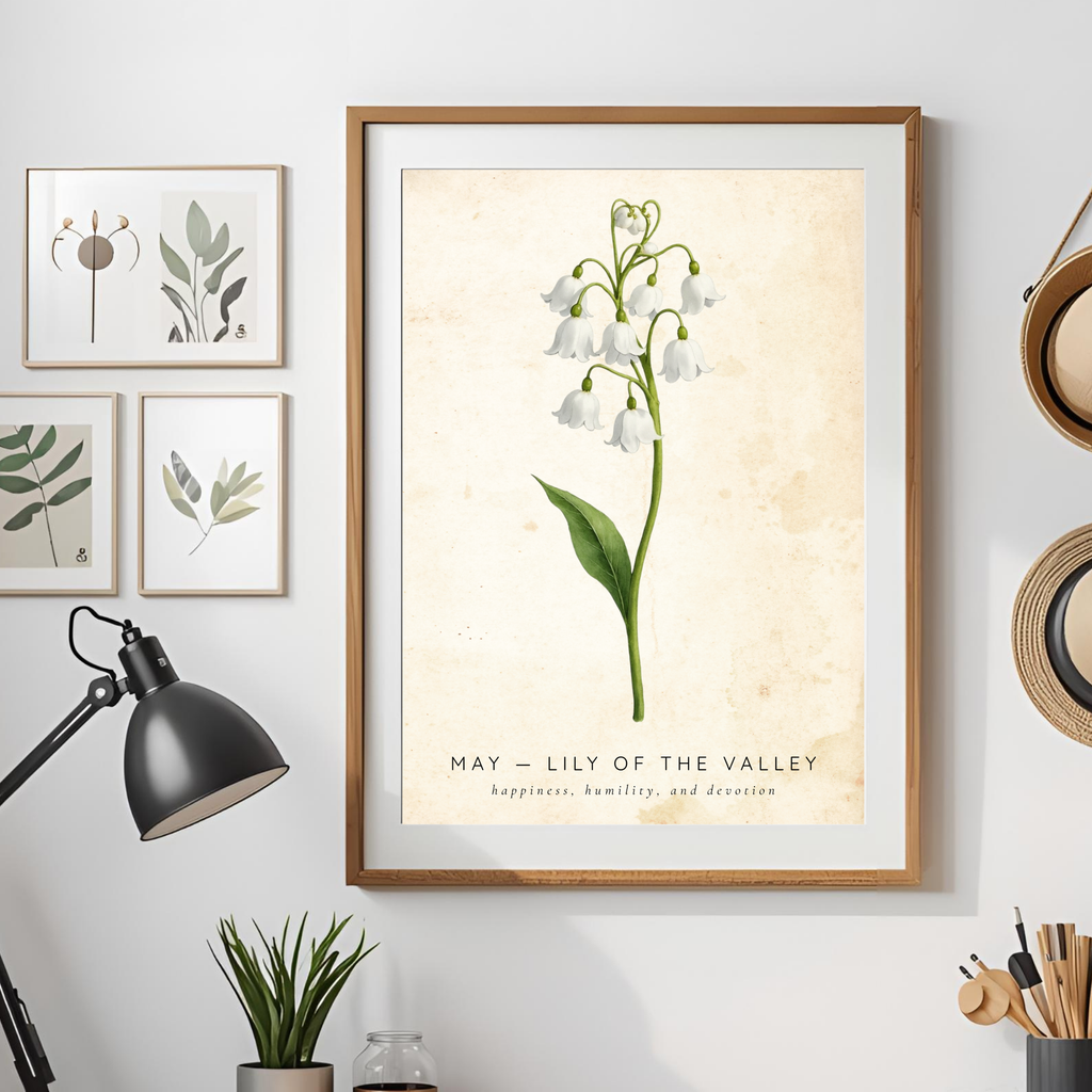 May Birth Flower Wall Art – Lily of the Valley Print (Happiness & Humility)