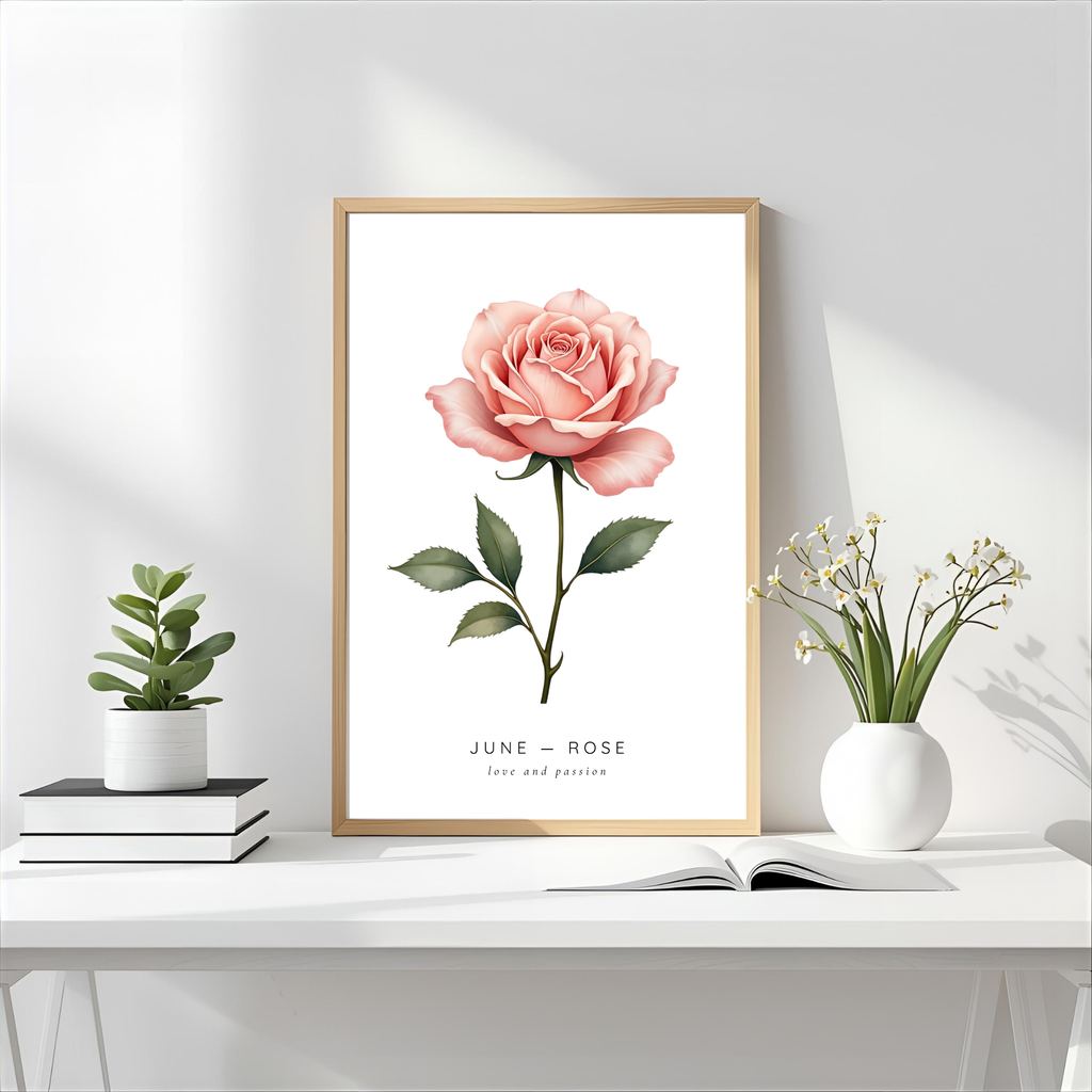 June Birth Flower Wall Art – Rose Print (Love & Passion)
