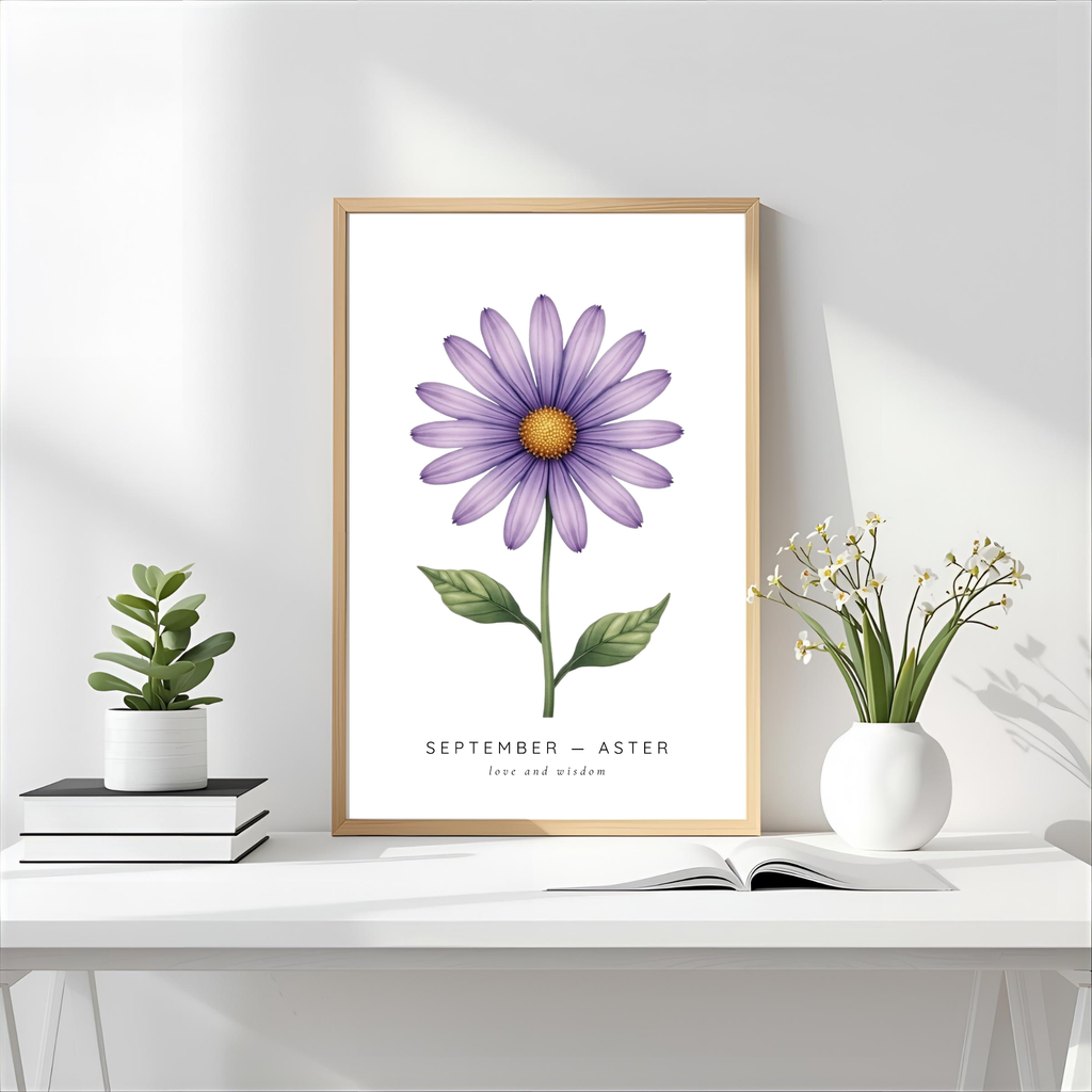 September Birth Flower Wall Art – Aster Print (Love & Wisdom)