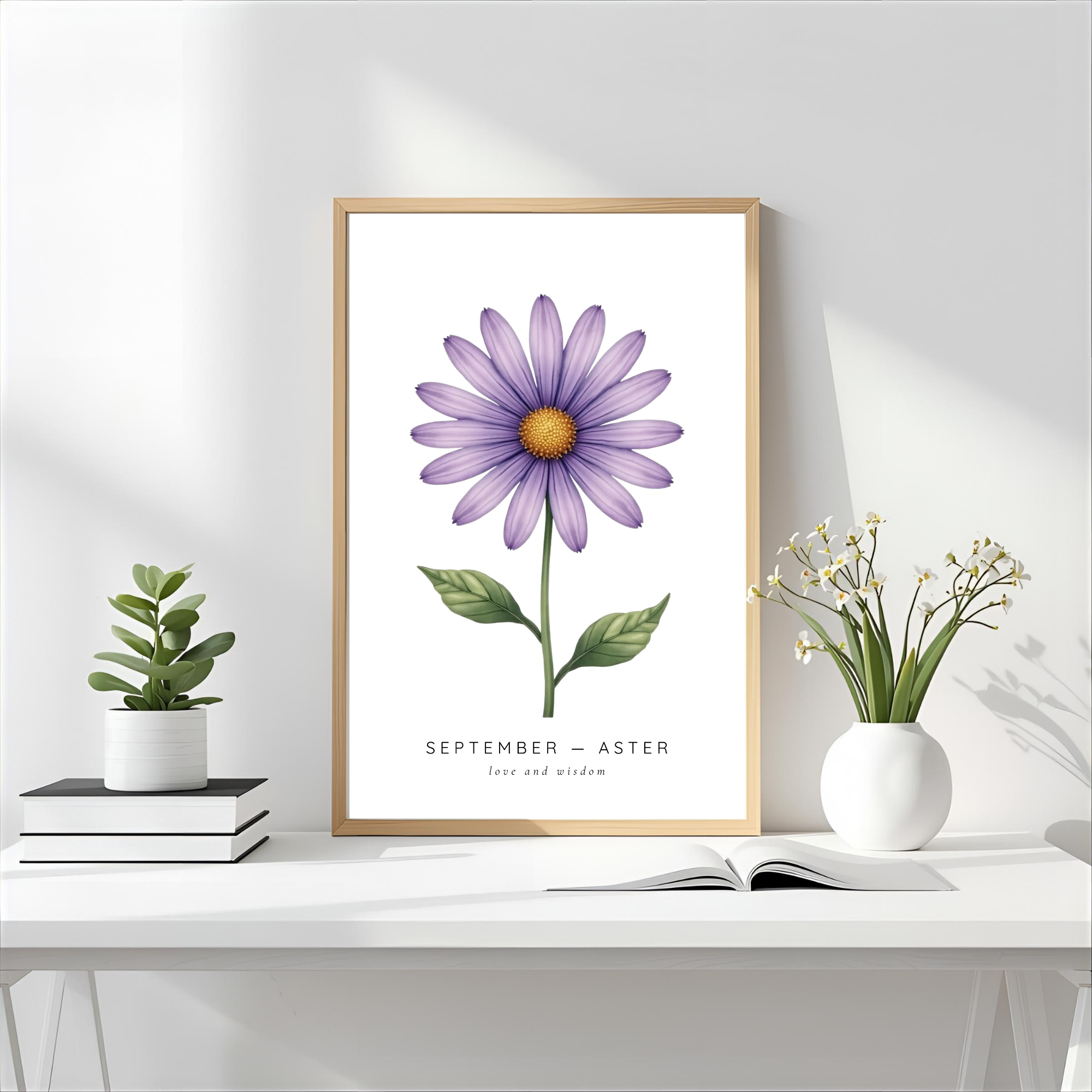 September Birth Flower Wall Art – Aster Print (Love & Wisdom)
