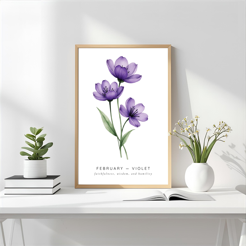 February Birth Flower Wall Art – Violet Print (Faithfulness & Wisdom)
