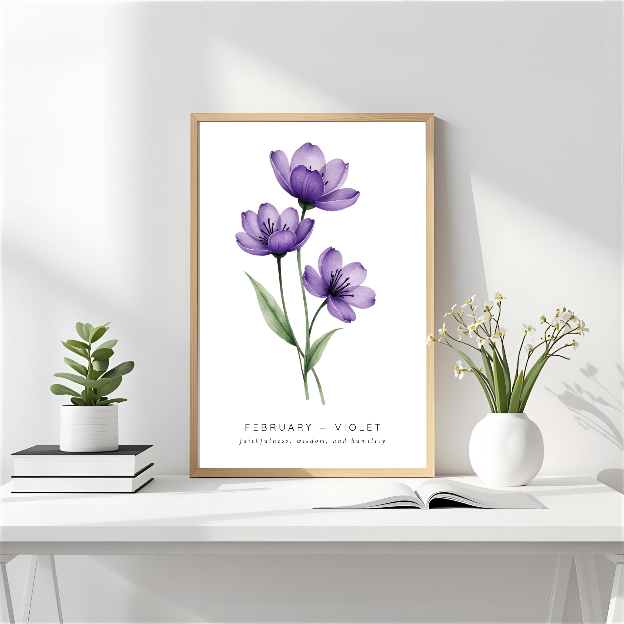 February Birth Flower Wall Art – Violet Print (Faithfulness & Wisdom)