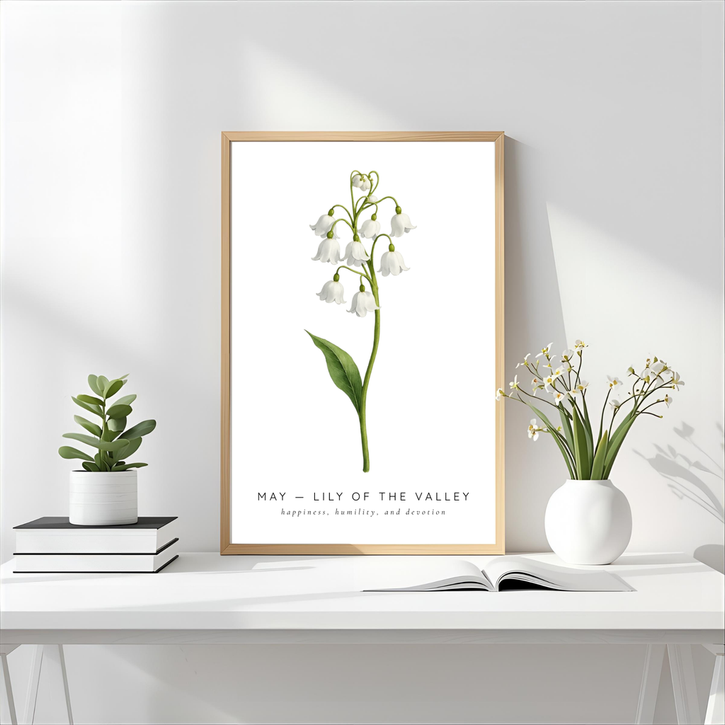 May Birth Flower Wall Art – Lily of the Valley Print (Happiness & Humility)
