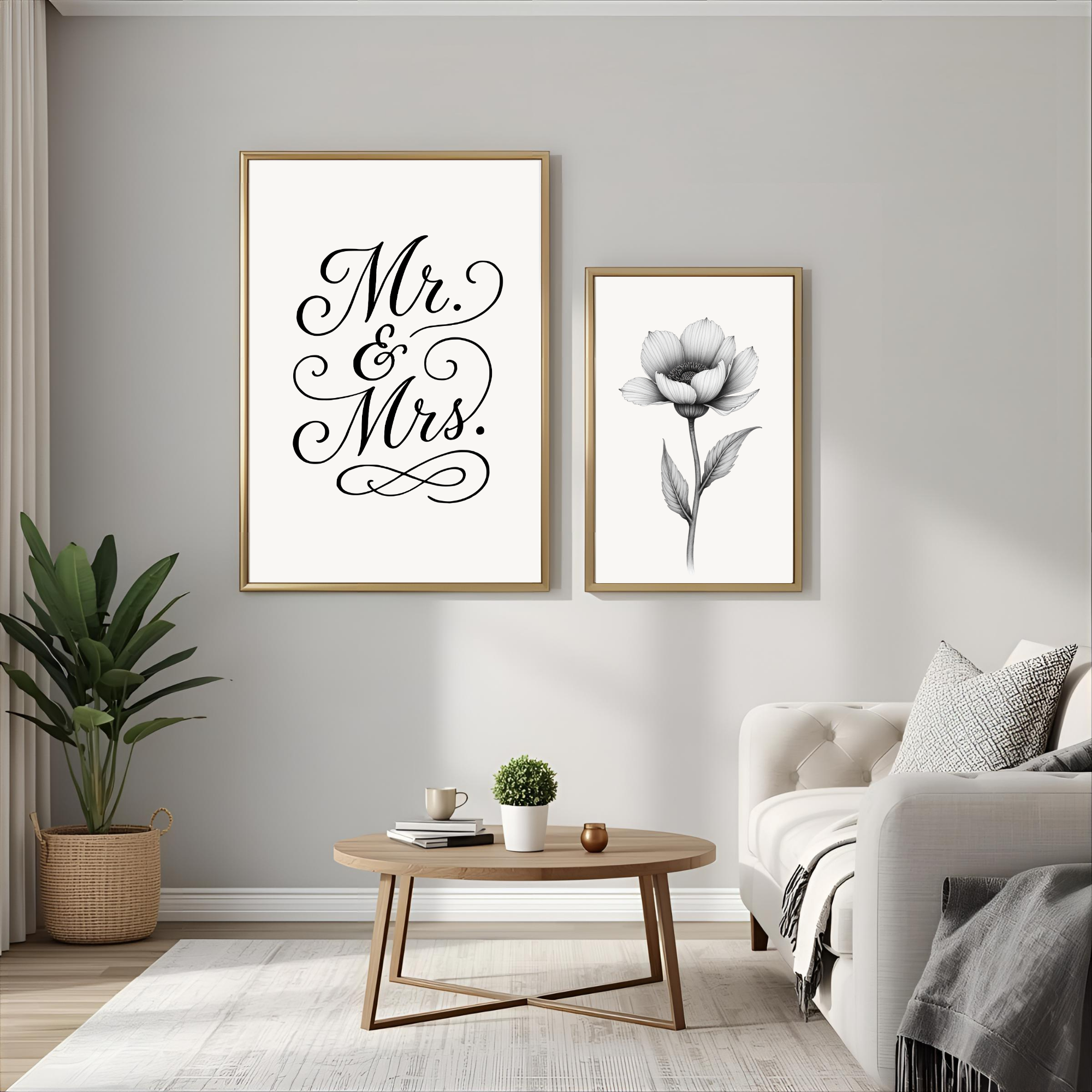 Botanical Mr. & Mrs. Fine Art Wall Print Set of 3
