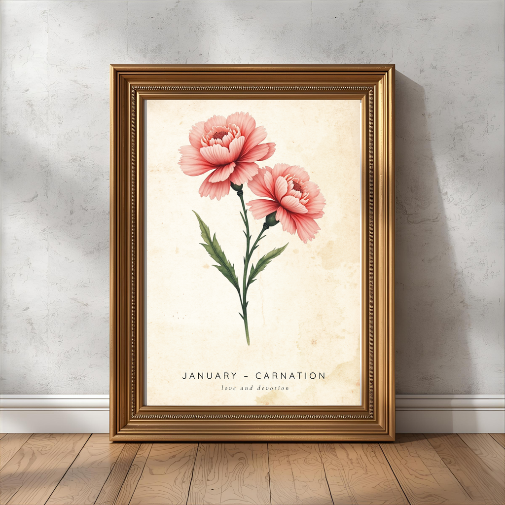 January Birth Flower Wall Art – Carnation Print (Love & Devotion)