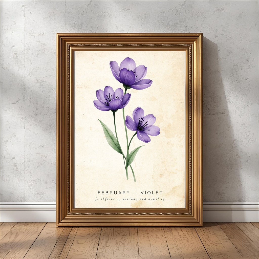 February Birth Flower Wall Art – Violet Print (Faithfulness & Wisdom)