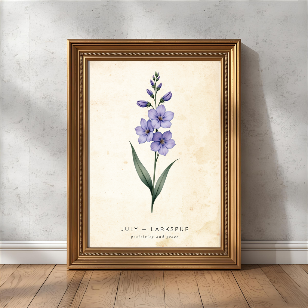 July Birth Flower Wall Art – Larkspur Print (Positivity & Grace)
