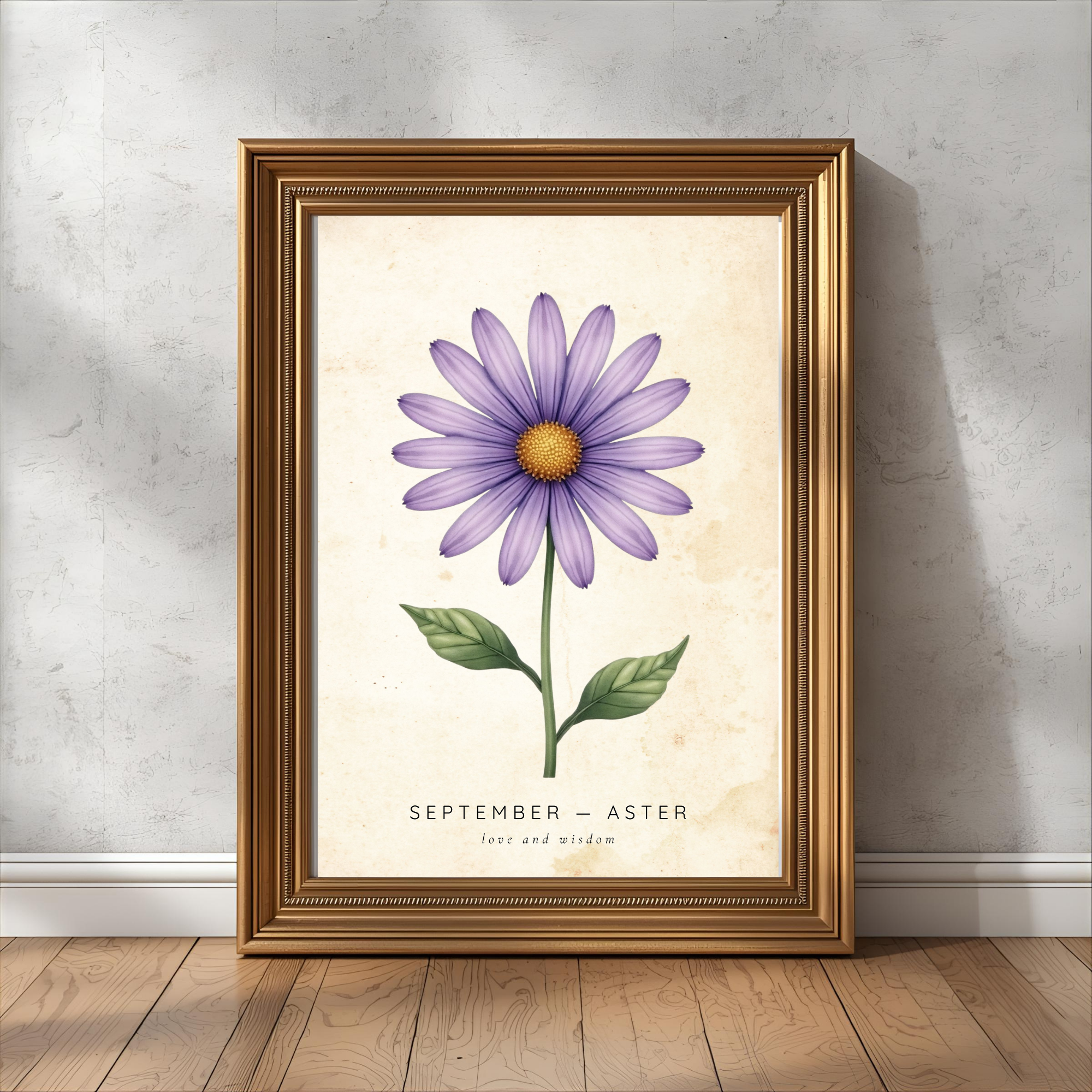 September Birth Flower Wall Art – Aster Print (Love & Wisdom)