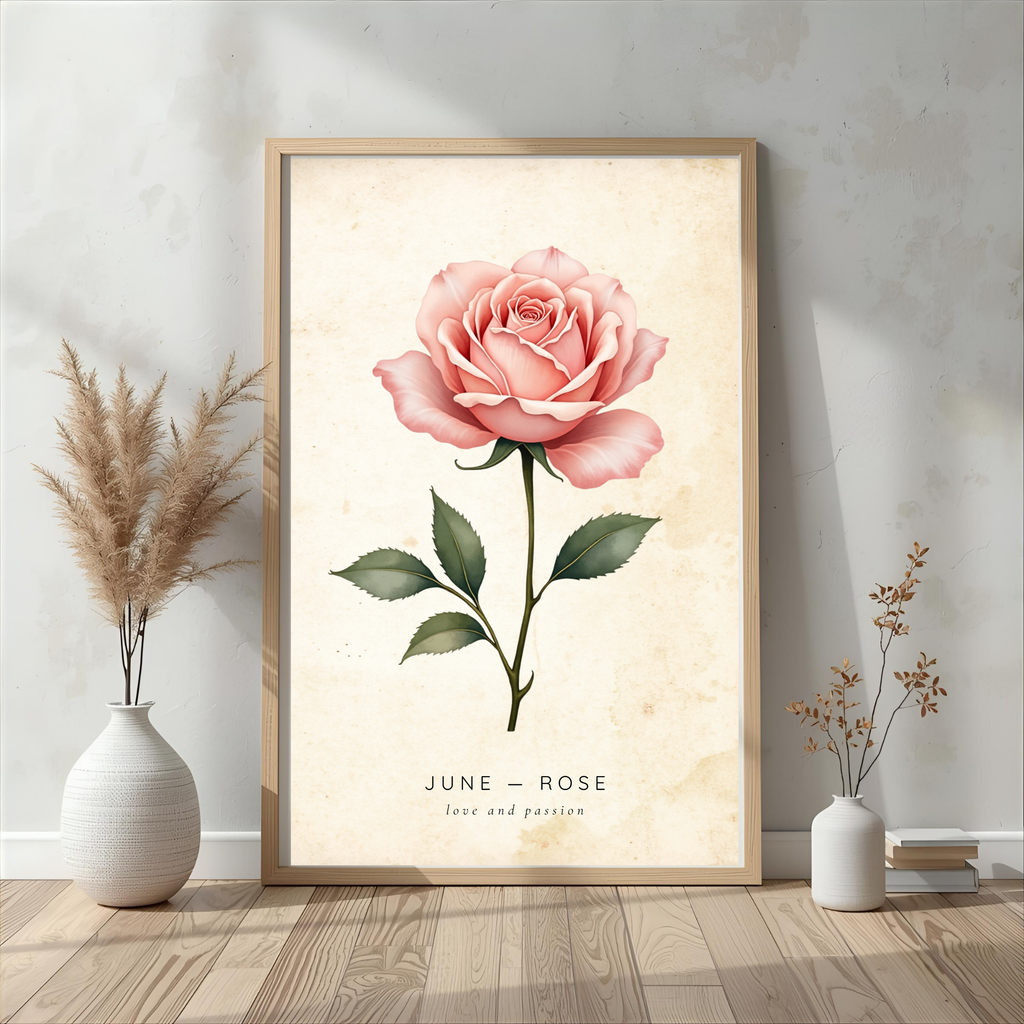 June Birth Flower Wall Art – Rose Print (Love & Passion)