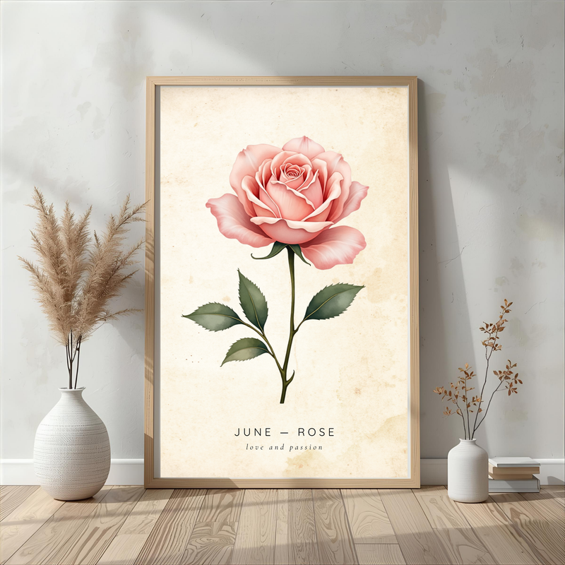 June Birth Flower Wall Art – Rose Print (Love & Passion)