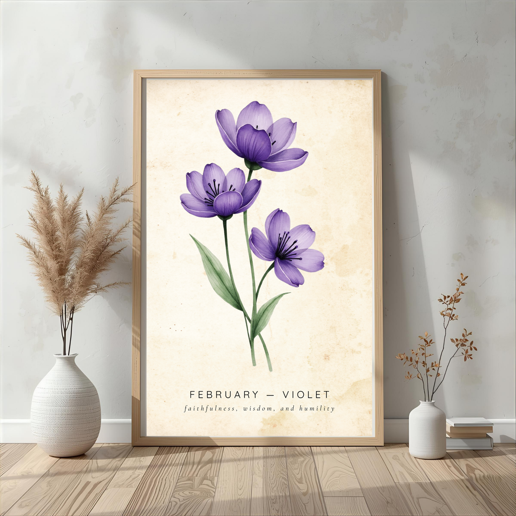 February Birth Flower Wall Art – Violet Print (Faithfulness & Wisdom)