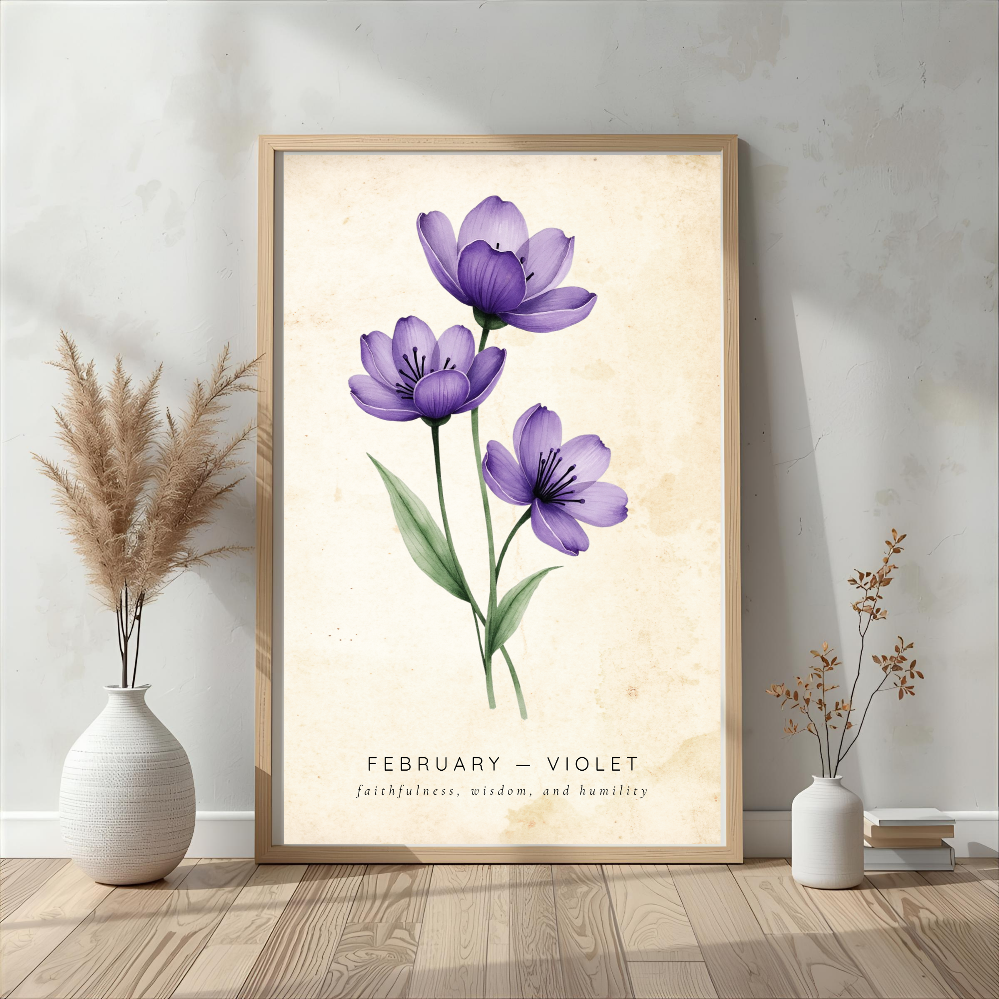 February Birth Flower Wall Art – Violet Print (Faithfulness & Wisdom)