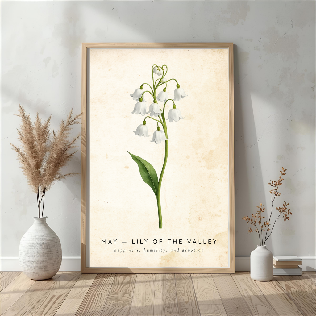 May Birth Flower Wall Art – Lily of the Valley Print (Happiness & Humility)