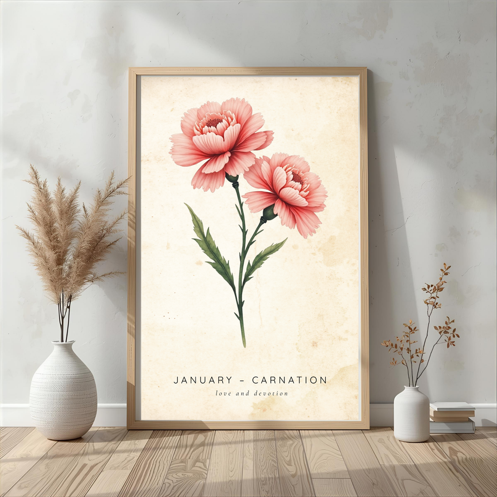 January Birth Flower Wall Art – Carnation Print (Love & Devotion)