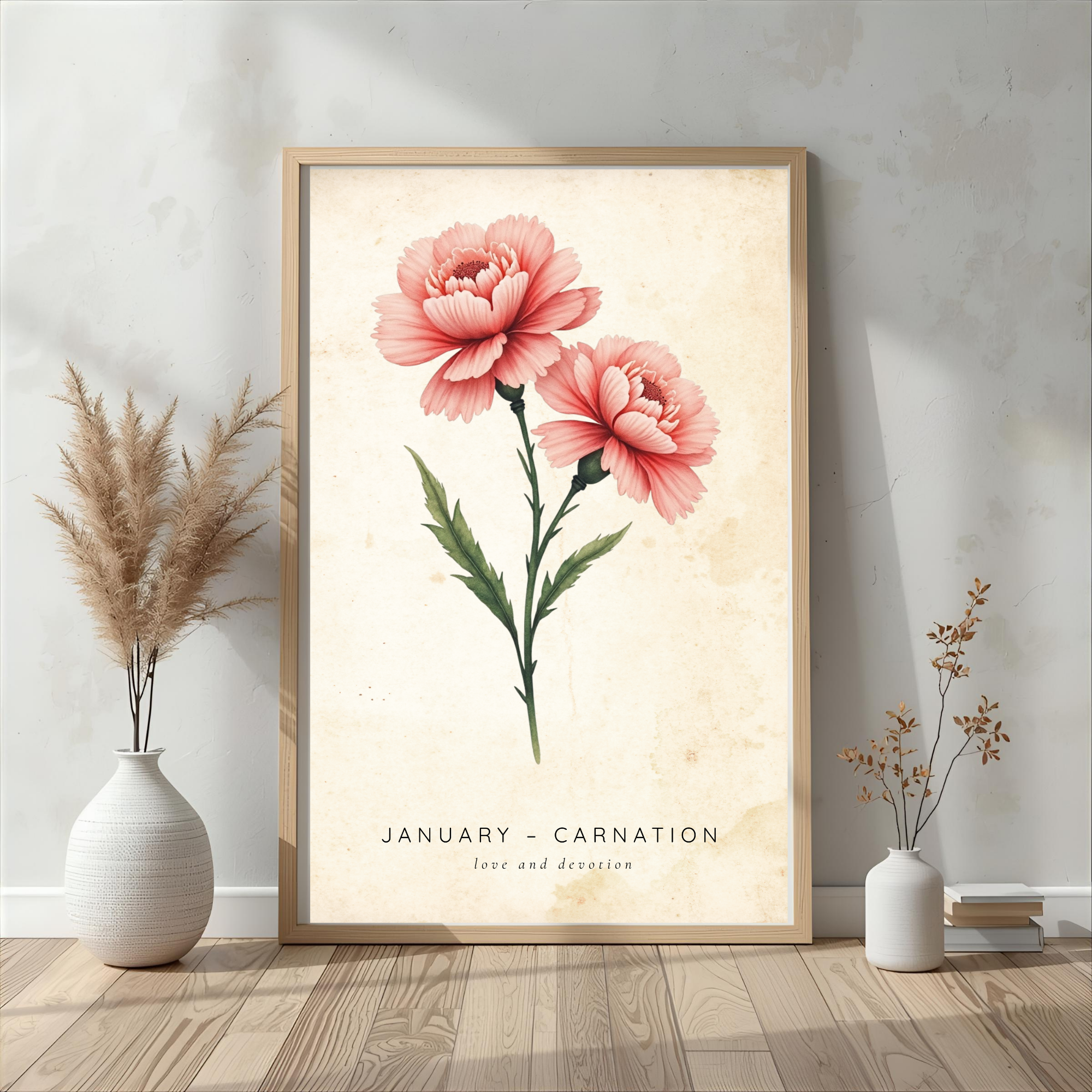 January Birth Flower Wall Art – Carnation Print (Love & Devotion)