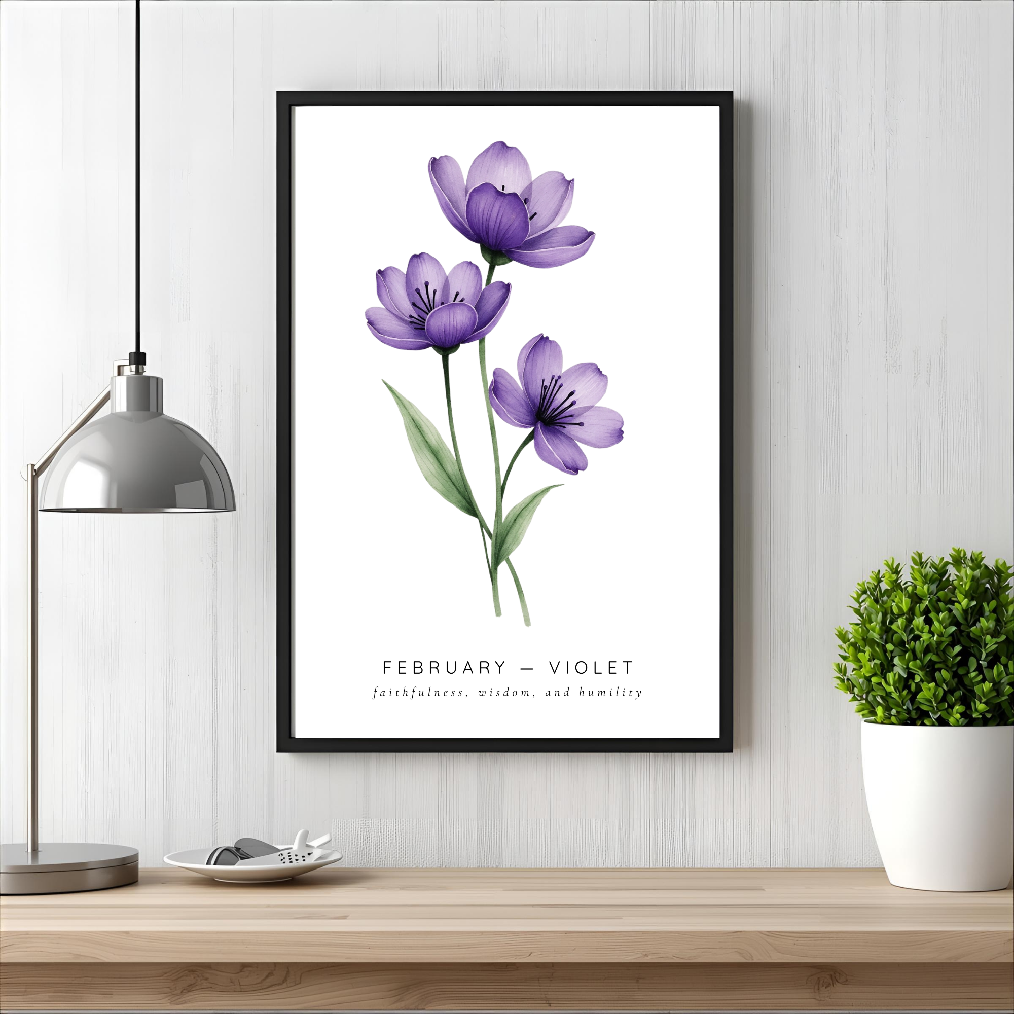 February Birth Flower Wall Art – Violet Print (Faithfulness & Wisdom)