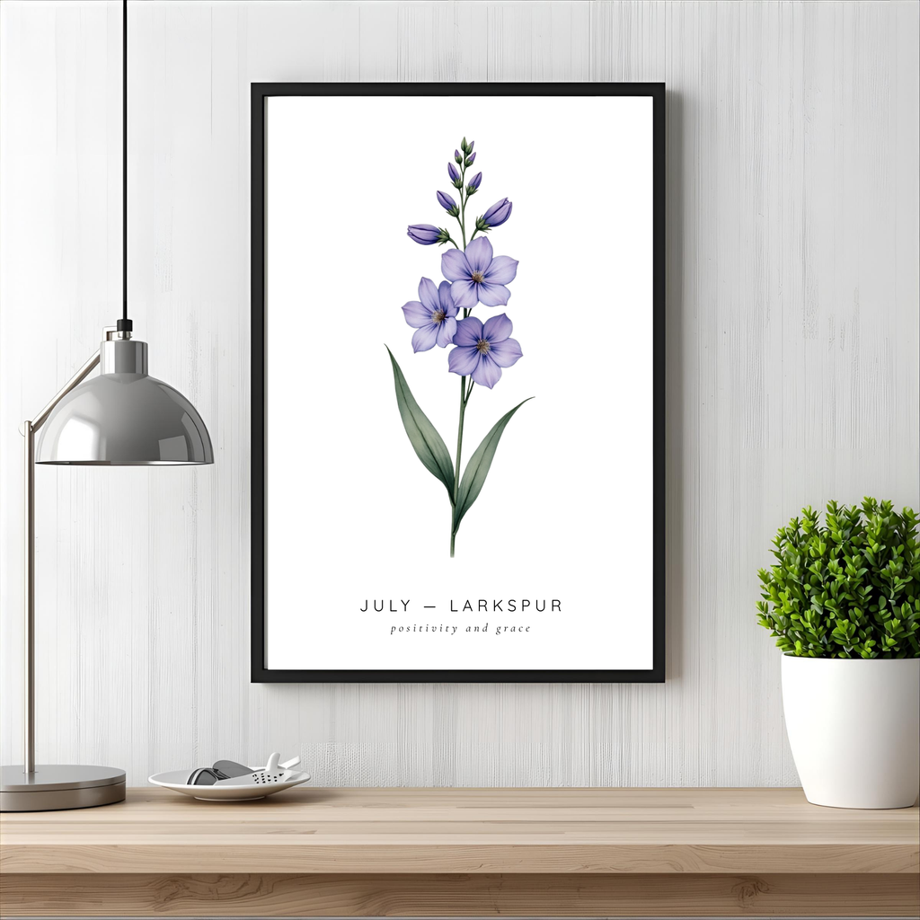 July Birth Flower Wall Art – Larkspur Print (Positivity & Grace)