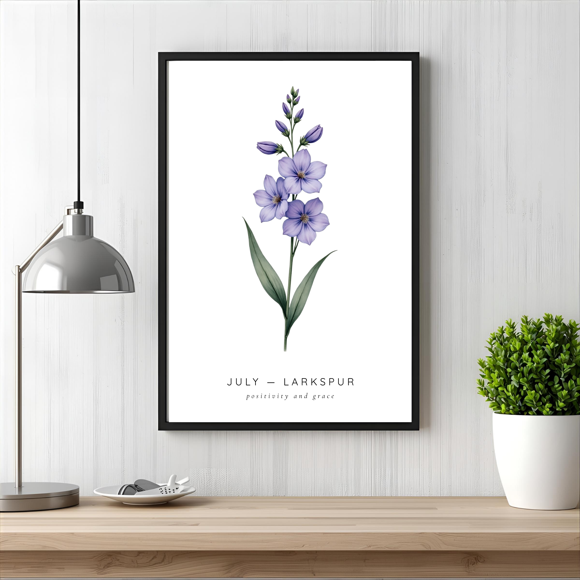 July Birth Flower Wall Art – Larkspur Print (Positivity & Grace)