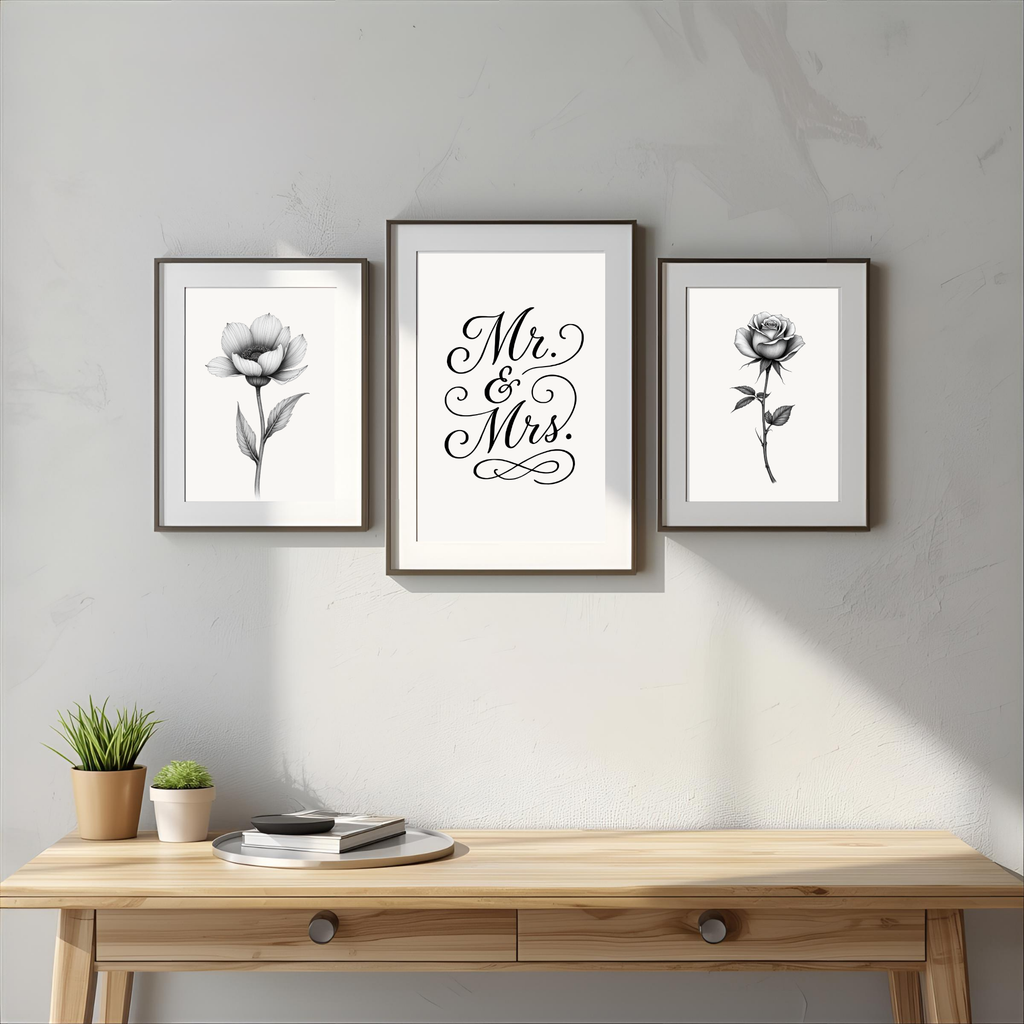 Botanical Mr. & Mrs. Fine Art Wall Print Set of 3