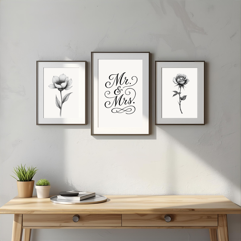 Botanical Mr. & Mrs. Fine Art Wall Print Set of 3