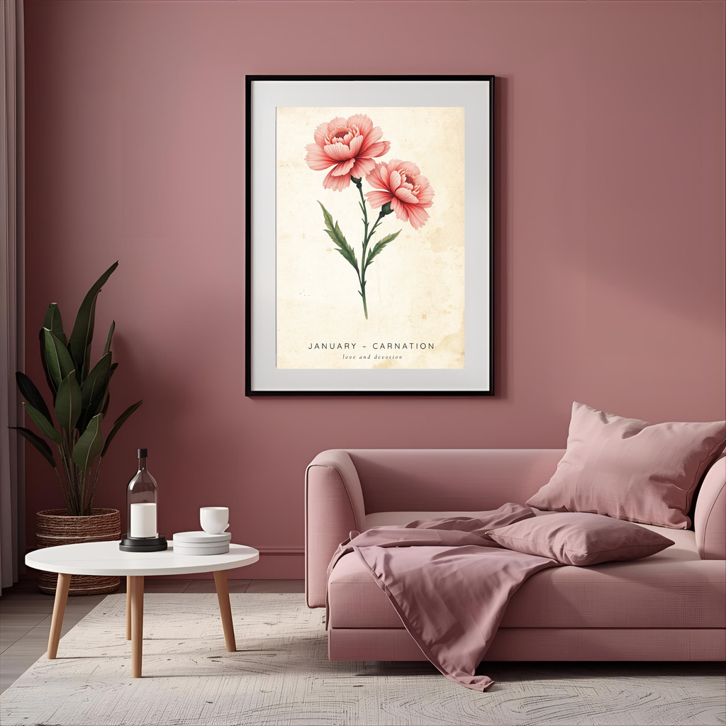 January Birth Flower Wall Art – Carnation Print (Love & Devotion)