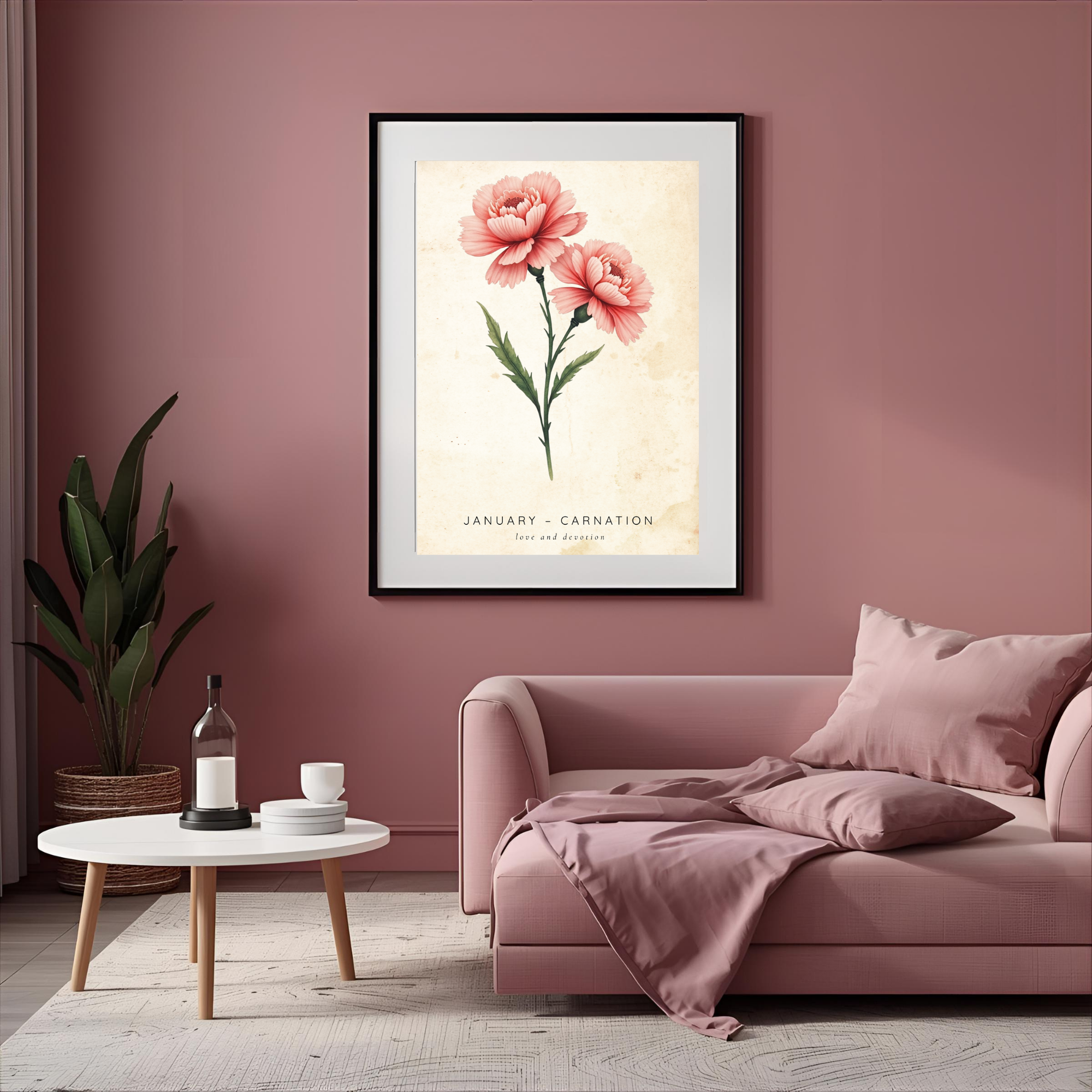 January Birth Flower Wall Art – Carnation Print (Love & Devotion)