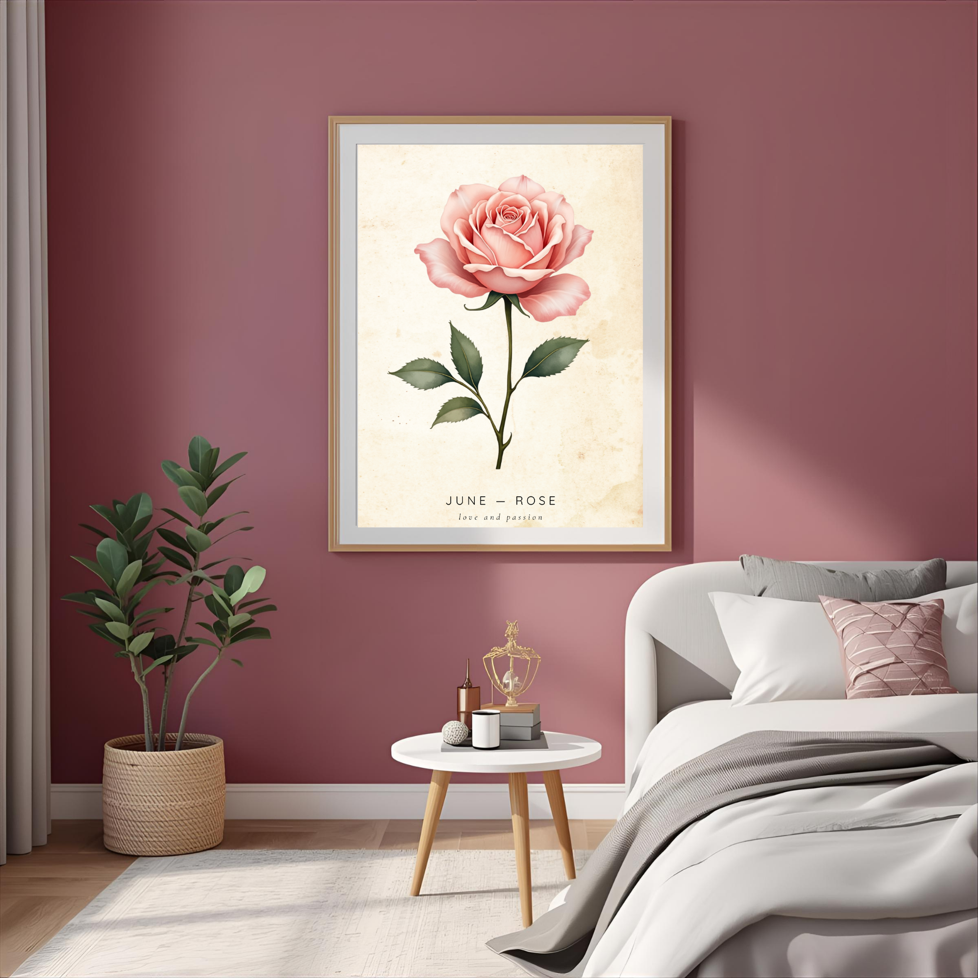 June Birth Flower Wall Art – Rose Print (Love & Passion)