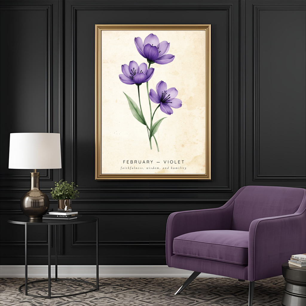 February Birth Flower Wall Art – Violet Print (Faithfulness & Wisdom)
