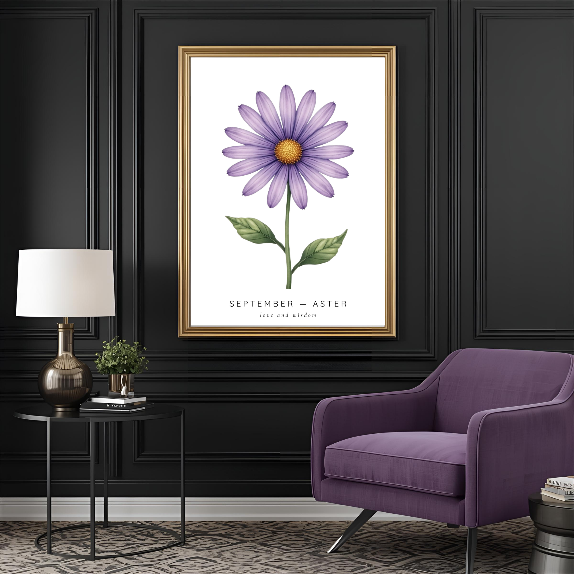 September Birth Flower Wall Art – Aster Print (Love & Wisdom)