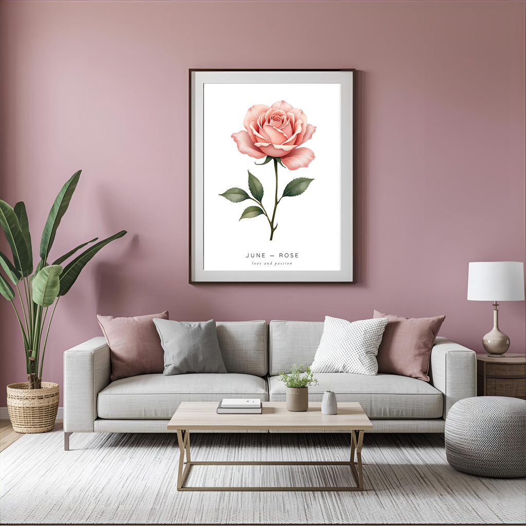 June Birth Flower Wall Art – Rose Print (Love & Passion)