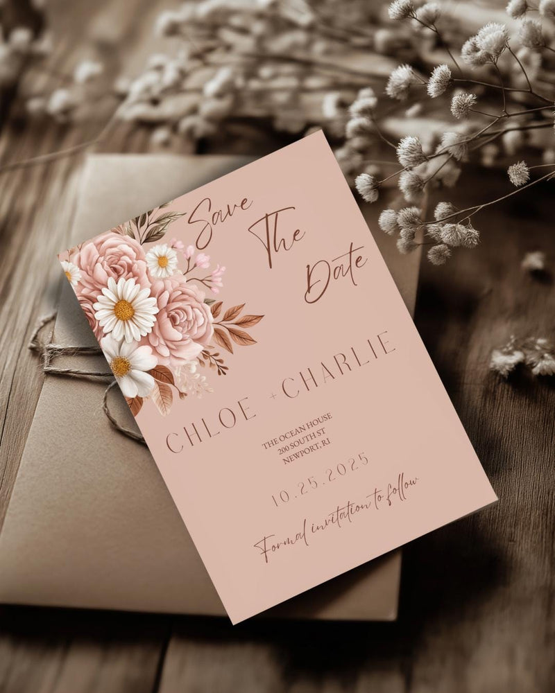 Boho Floral Wedding Save The Date Card Template (Editable Canva Link)