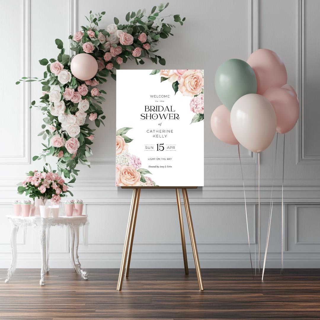 Blush Peony Bridal Shower Welcome Sign: Editable Floral Decor (Canva Download)