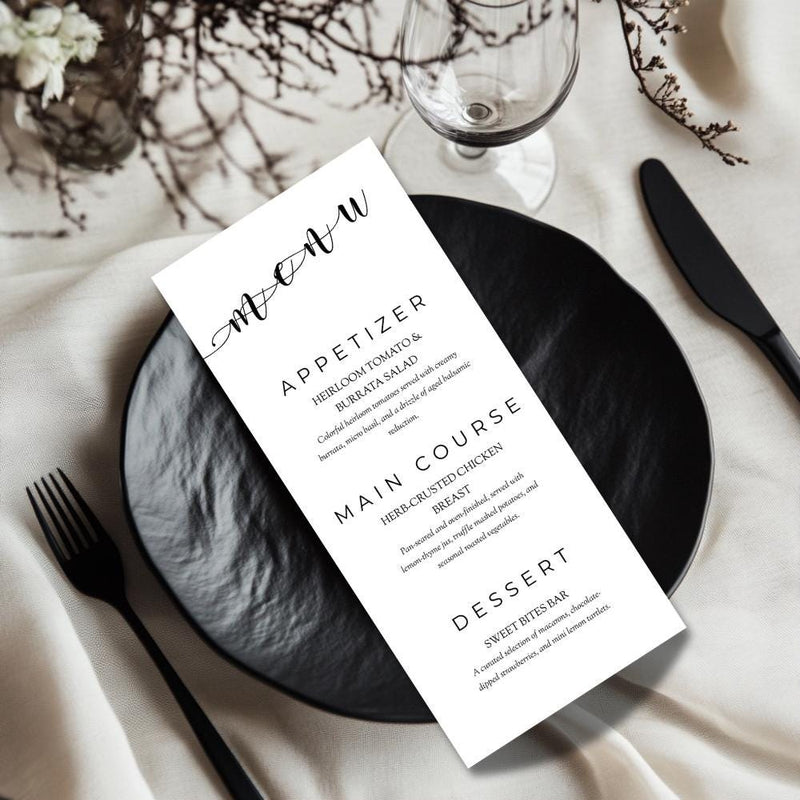 Minimalist Wedding Menu Template | Editable Modern Script Invite | Line Art Design | Printable Wedding Suite