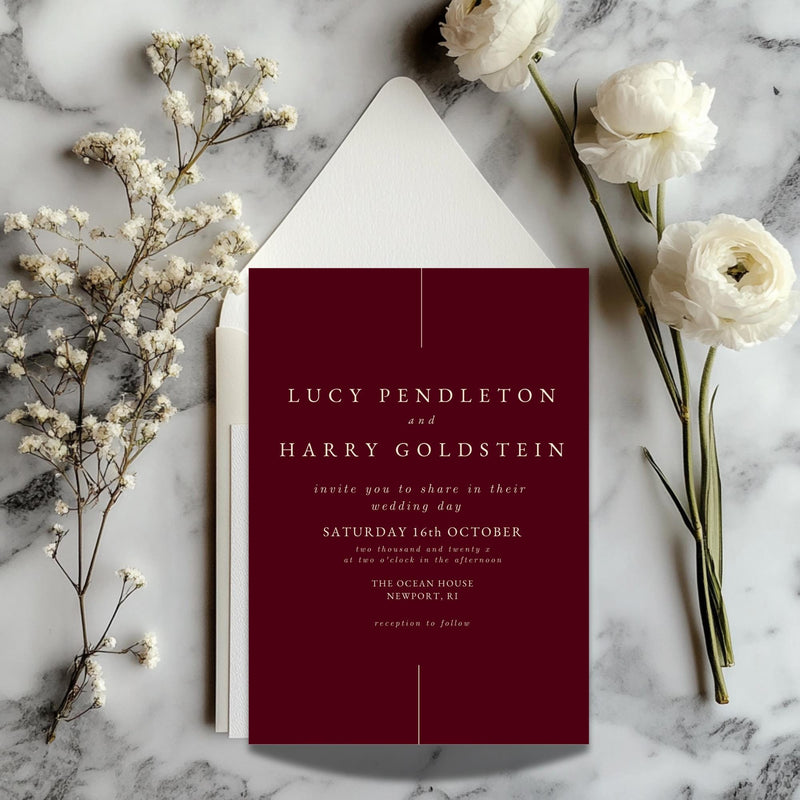Burgundy Wedding Invitation Template: Elegant Serif Font (Editable Canva Template)