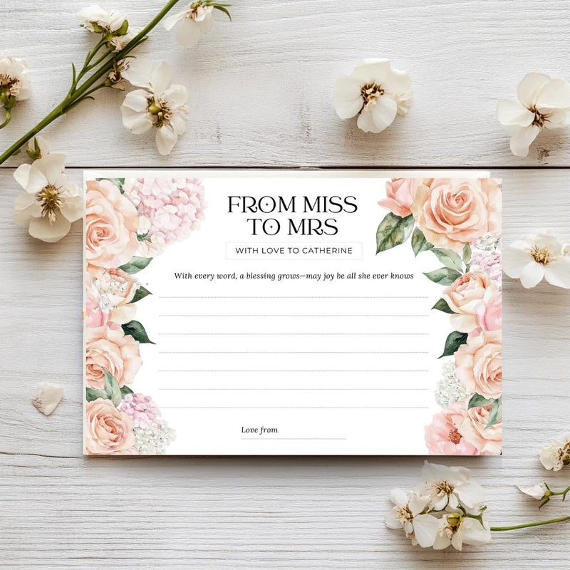 Bridal Shower Well Wishes Card: Blush Peony & Rose Design (Instant Download)