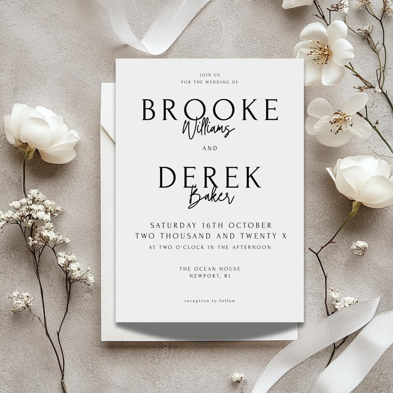 Minimalist Wedding Invitation Template: Elegant Light Gray Canva Design (Digital Download)