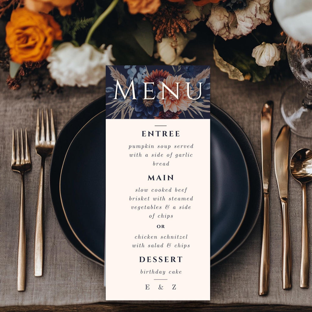Rustic Fall Wedding Signage Bundle: Navy & Terracotta Canva Templates (Digital Download