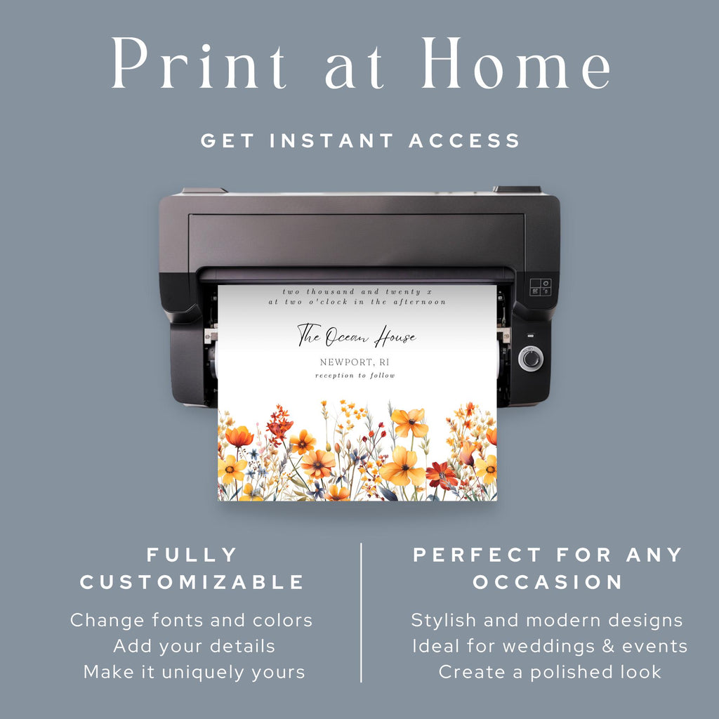 Rustic Boho Fall Wedding Invitation: Editable Floral Template (DIY Printable Download)