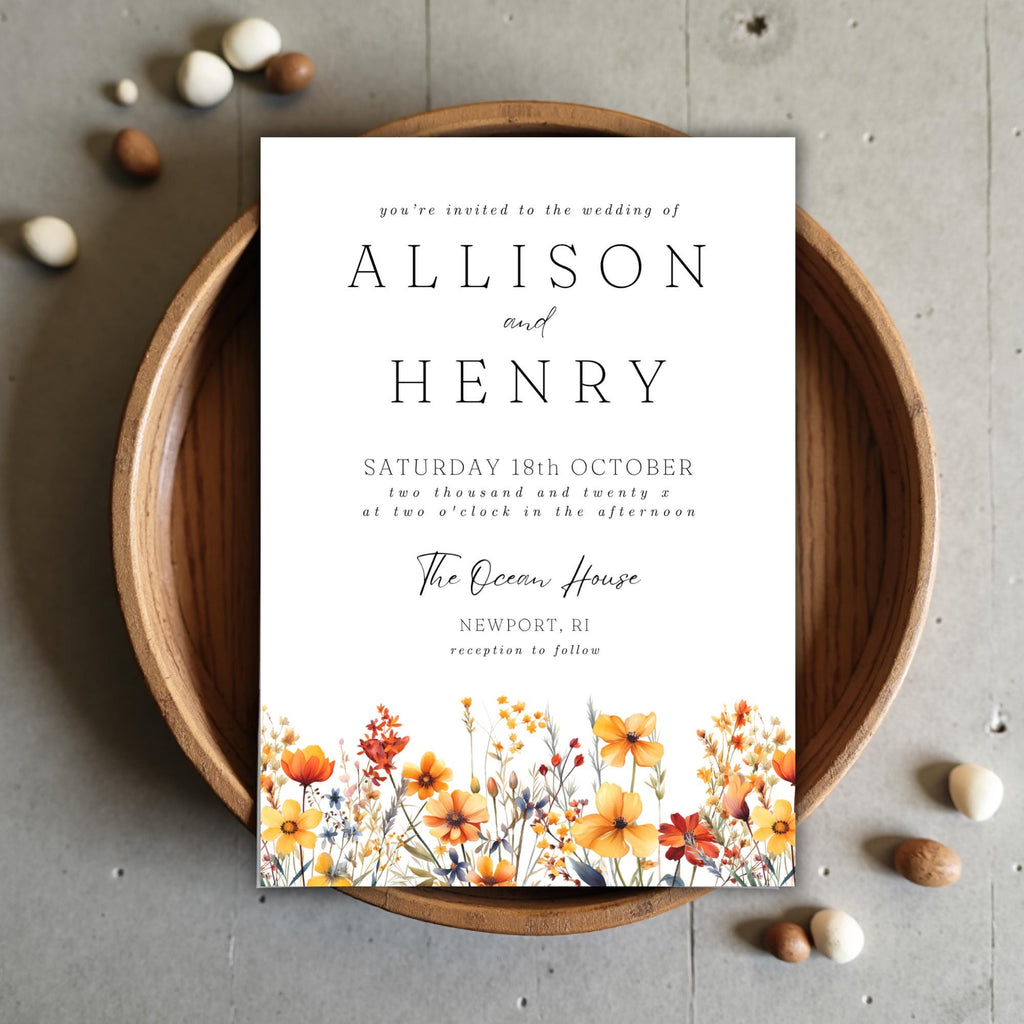 Rustic Boho Fall Wedding Invitation: Editable Floral Template (DIY Printable Download)